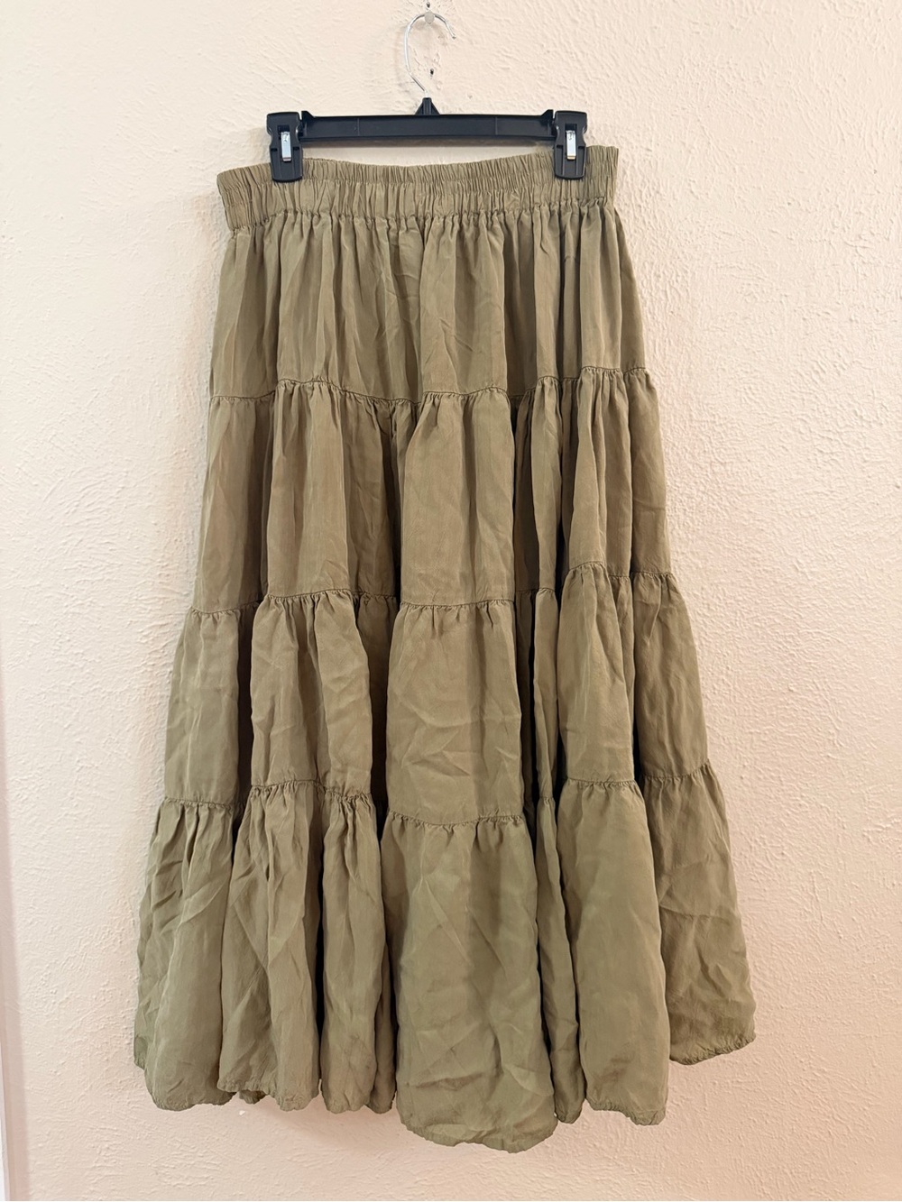 Aurora Clothing khaki green rayon tiered ruffle skirt